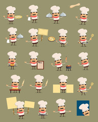 various Poses of Cartoon Chef Flat Vector Illustration Design
