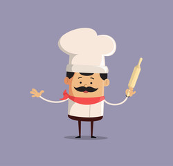 Cartoon Chef with rolling pin Flat Vector Illustration Design