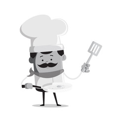 Cartoon Chef vintage cooking pose Flat Vector Illustration Design