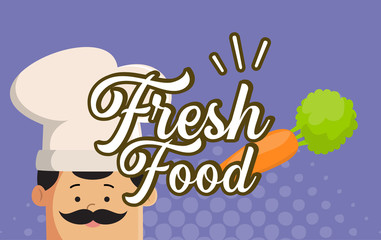 Cartoon Chef - Fresh Food Flat Vector Illustration Design