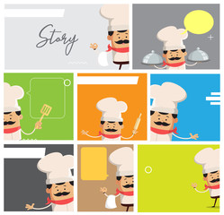 Cartoon Chef Comic Story Board Flat Vector Illustration Design