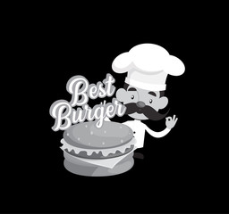 Cartoon Chef Burger logo Flat Vector Illustration Design