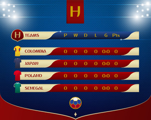 Soccer or football results table template design. Schedule of soccer matches on the dot pattern and stadium lighting for football championship. Vector illustration