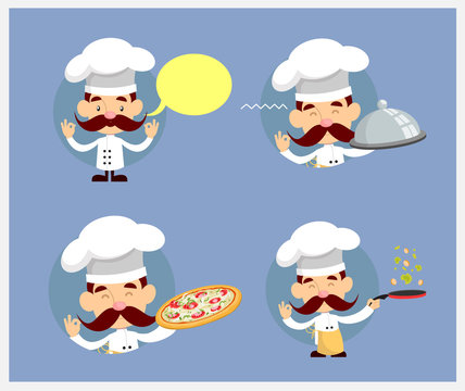 Cartoon Chef in various logo and mascot Flat Vector Illustration Design