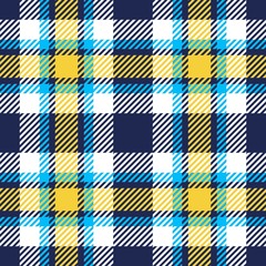 Tartan seamless plaid pattern in blue, dark blue, yellow and white color