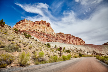 Scenic dirt road in the Capitol Reef National Park,  Utah, USA.