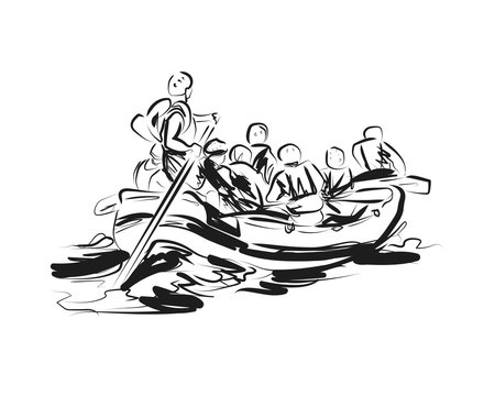 Vector sketch of people on a raft