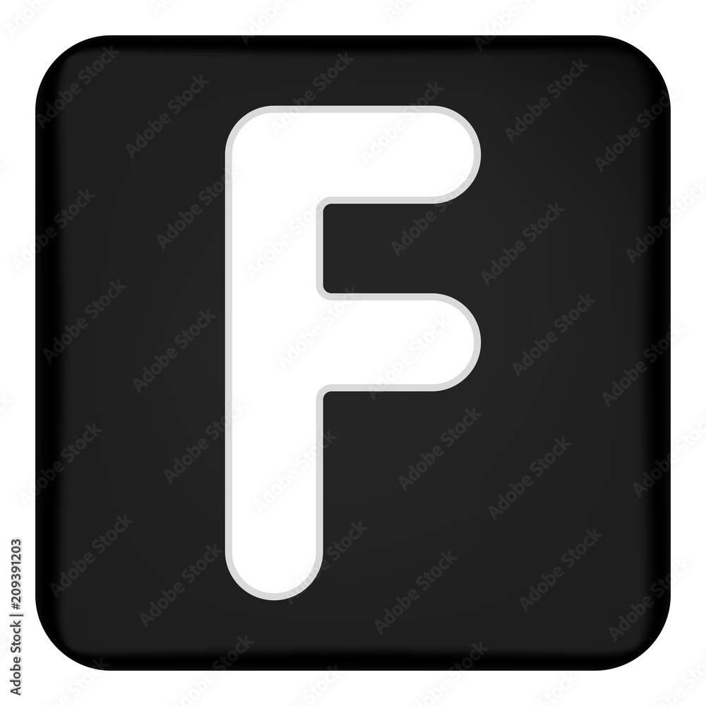 Poster vector image of a flat icon with the letter f of the black color. button with the letter f.