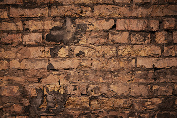 Old red brick rough wall grunge texture, vintage background