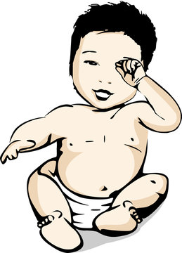 Un Bebe En Couche Culotte Est Assis Et Se Frotte Les Yeux Il A Sommeil Ou Se Reveil Stock Vector Adobe Stock