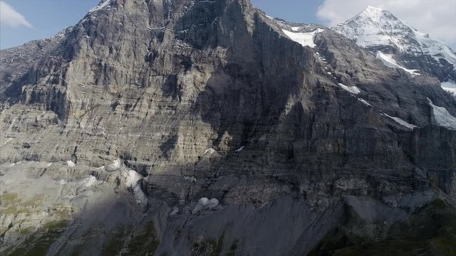 Flying towards Eiger Glacier, Bernese Alps. Eiger North face.