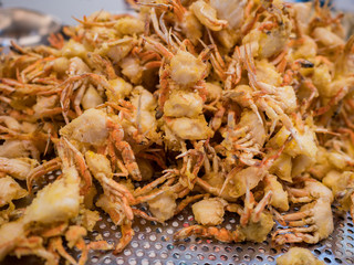 Close up shot of group of deep fried crabs