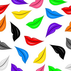 Multi-colored lips, seamless pattern, vector