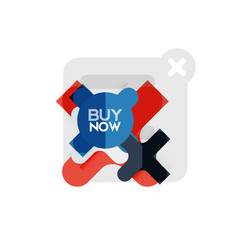 Flat design cross shape geometric sticker icon, paper style design with buy now sample text, for business or web presentation, app or interface buttons