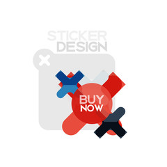 Flat design cross shape geometric sticker icon, paper style design with buy now sample text, for business or web presentation, app or interface buttons