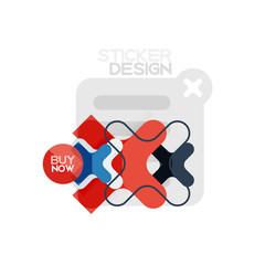 Flat design cross shape geometric sticker icon, paper style design with buy now sample text, for business or web presentation, app or interface buttons