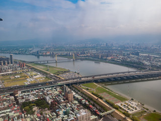 Fototapeta premium Aerial view of the beautiful Taipei City