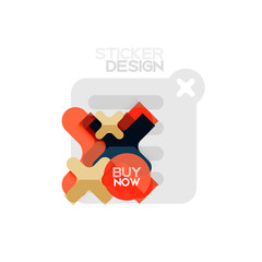 Flat design cross shape geometric sticker icon, paper style design with buy now sample text, for business or web presentation, app or interface buttons