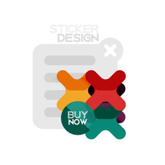 Flat design cross shape geometric sticker icon, paper style design with buy now sample text, for business or web presentation, app or interface buttons