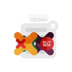 Flat design cross shape geometric sticker icon, paper style design with buy now sample text, for business or web presentation, app or interface buttons