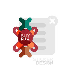 Flat design cross shape geometric sticker icon, paper style design with buy now sample text, for business or web presentation, app or interface buttons