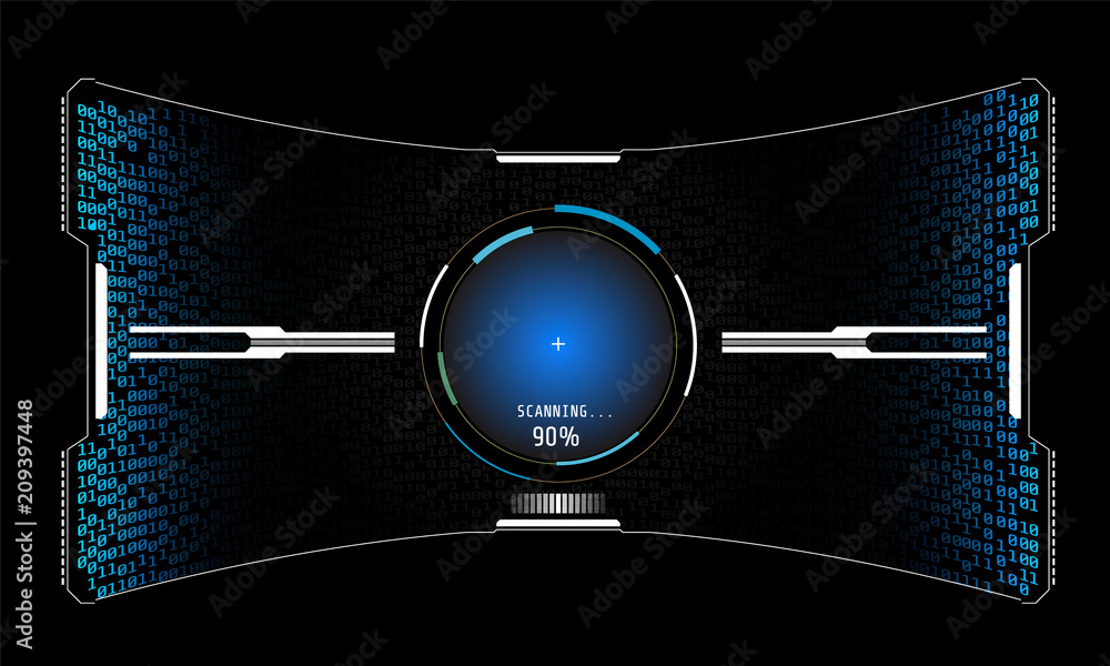 Leinwandbilder HUD Hi Tech Futuristic White Elements Security Code Protection User Screen Interface Concept Vector. Abstract Binary Digital Number Infographic Communication Design Concept Monitor Illustration.