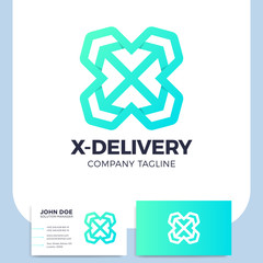 Logistic delivery courier transport service logo. initial letter x or money finance and internet thinks concept design.