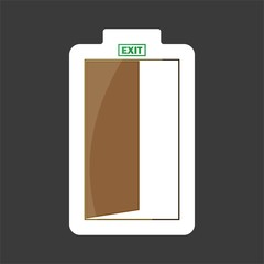 Vector image of a door with an inscription exit. Vector  colored sticker icon. Layers grouped for easy editing illustration.  For your design.