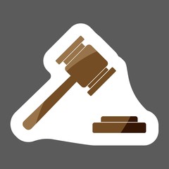 Vector image of a judge gavel court hammer. Vector icon of a hammer of justice. Auction Vector illustration. Vector colored sticker. Layers grouped for easy editing illustration.  For your design.