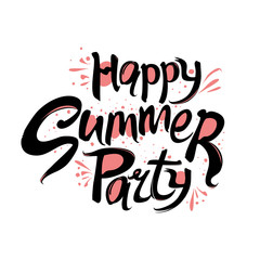 Happy Summer Party. Handwritten vector Logo. Template for the seasonal themed party. 
