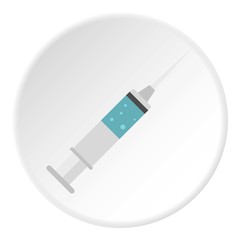 Medical syringe icon in flat circle isolated on white background vector illustration for web