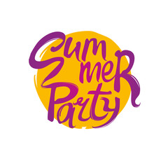 Summer party vector logo. Yellow Circle font template for design.