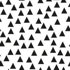 Seamless background with triangles.  Modern minimalistic style. One color black on white. Geometric pattern. 