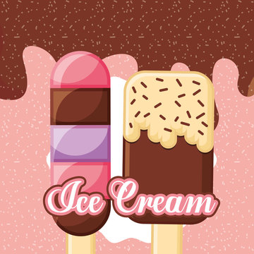 ice cream popsicle and lollipop sparkles melting chocolate vector illustration