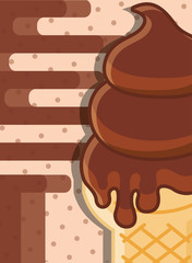 delicious chocolate cone wafer tasty melted flavor vector illustration