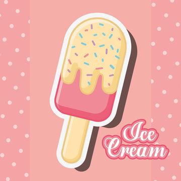 ice scream strawberry popsicle with passion of sparks vector illustration