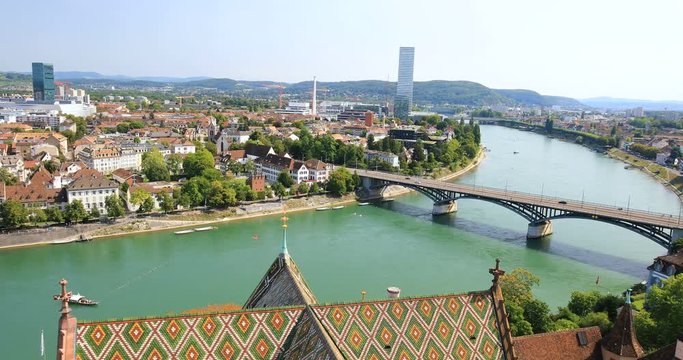 Old city center of Basel with Munster cathedral and the Rhine river, Switzerland, Europe