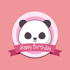 birthday card with cute bear panda kawaii character vector illustration design