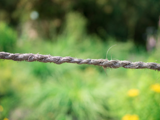 abgenutzter Seilstrang vor einem grünen Hintergrund
