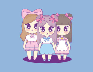 cute kawaii girls characters vector illustration design