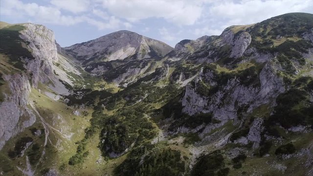 Aerial Pan of the Rugova Mountains in the Albanian Alps