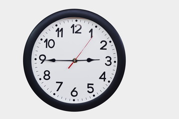 Time concept with black clock at a quarter to three am or pm