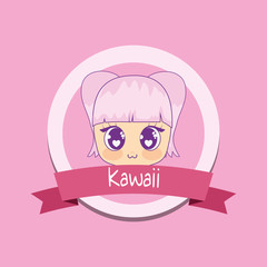 kawaii girl with ribbon frame vector illustration design