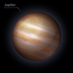 Jupiter realistic planet is isolated on the cosmic sky in the darkness of the galaxy