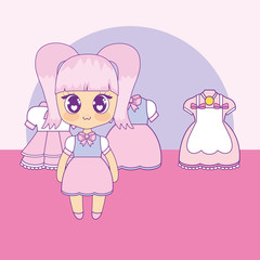 kawaii girl with set clothes vector illustration design