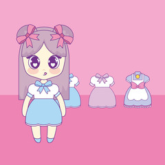 Fototapeta premium kawaii girl with set clothes vector illustration design