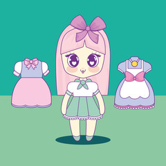 kawaii girl with set clothes vector illustration design
