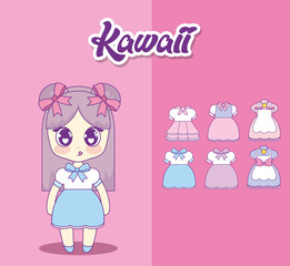 kawaii girl with set clothes vector illustration design