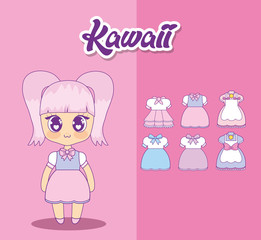 kawaii girl with set clothes vector illustration design