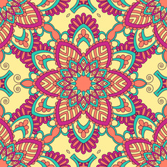 Hand drawn ornamental seamless pattern. Vector Illustration